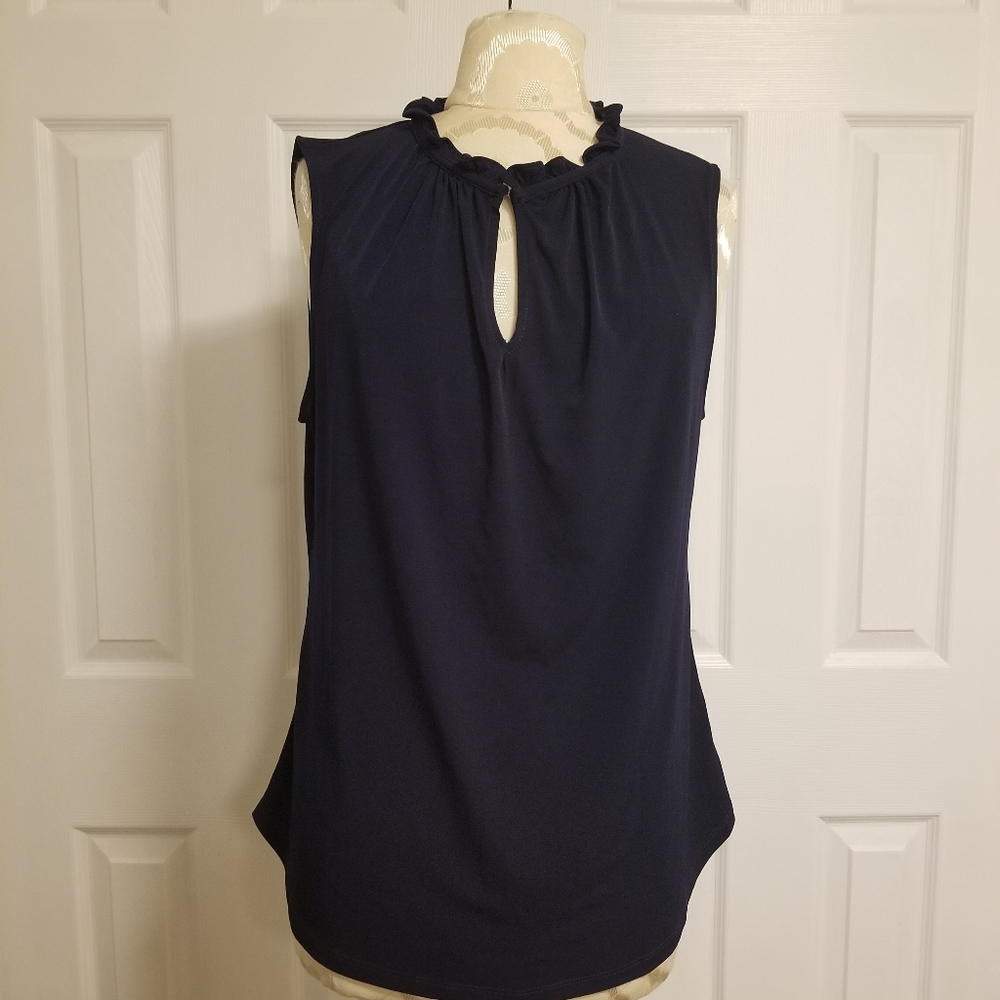 New York & Company - Navy Sleeveless Ruffle Top